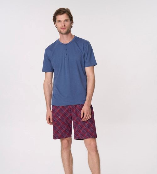 Pigiama uomo cotone jersey manica corta serafino con bermuda