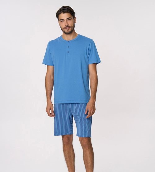 Pigiama uomo cotone jersey manica corta serafino con bermuda