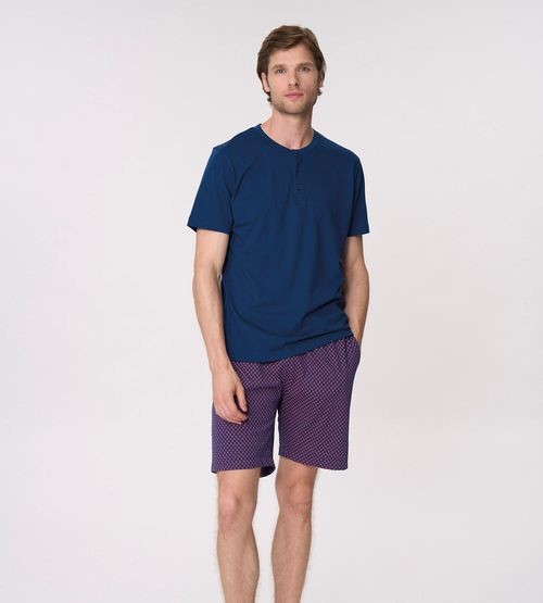 Pigiama uomo cotone jersey manica corta serafino con bermuda