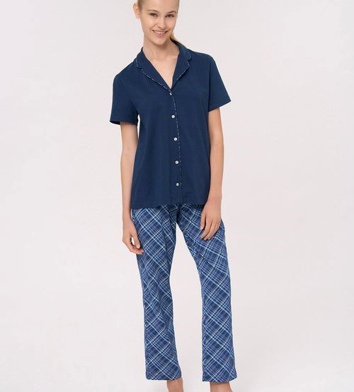 Pigiama donna aperto manica corta con pantalone lungo