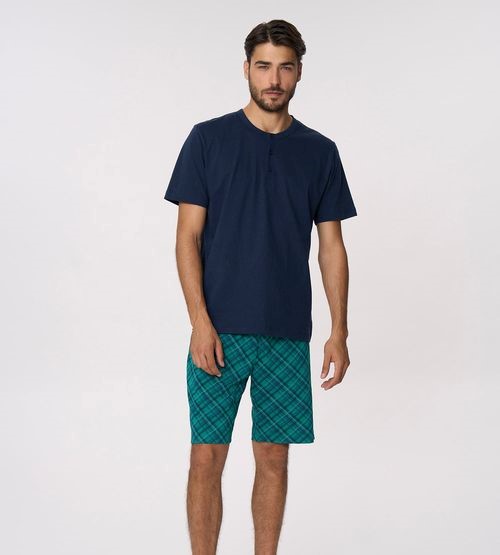 Pigiama uomo cotone jersey manica corta serafino con bermuda