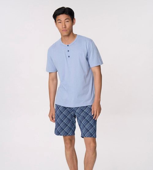 Pigiama uomo cotone jersey manica corta serafino con bermuda