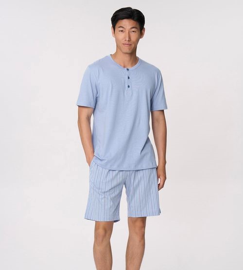 Pigiama uomo cotone jersey manica corta serafino con bermuda
