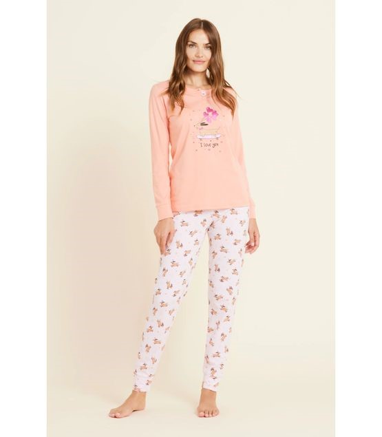 Pigiama donna manica lunga pant.lungo cotone